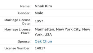 Nhak Kim marriage license