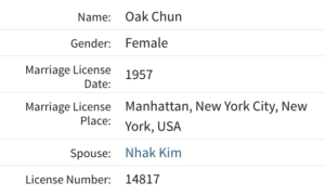 Oak Chun marriage license